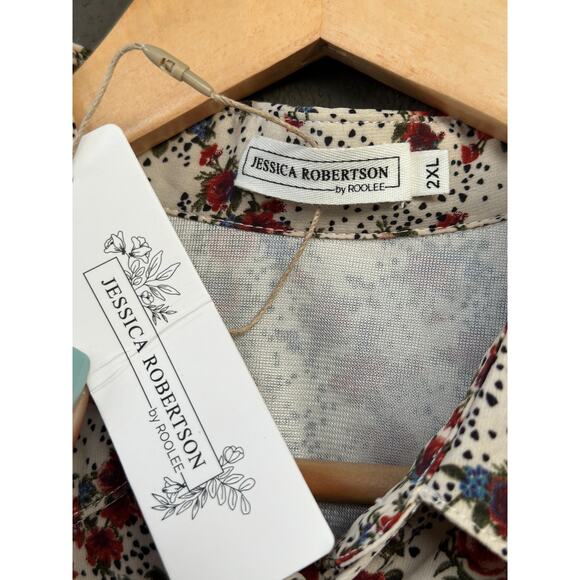 NWT Jessica Robertson Women’s 2XL Preppy Prairie Floral White Casual Shirt Dress - Picture 5 of 13